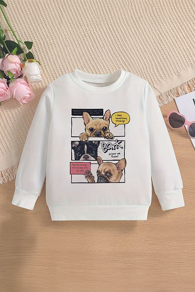 ŞAPKAKİDS Детски суитшърт с шарка на куче Fotoroman Oversize - 12753