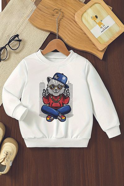 ŞAPKAKİDS Суитшърт с голям размер за момче с щампа Rich Cat 11071