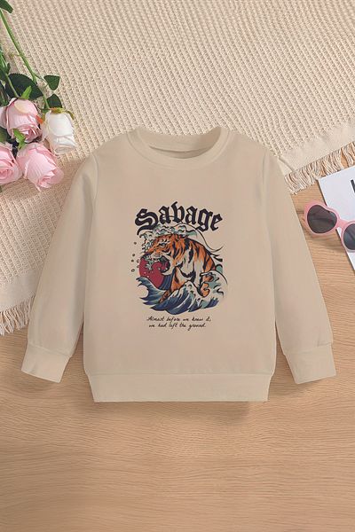 ŞAPKAKİDS Премиум детски суитшърт с щампа Sabage Tiger Oversize 12667