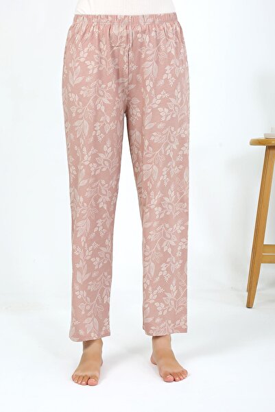Akbeniz Kadın Penye Çiçek Desenli Tek Alt Pijama 27531 Pudra