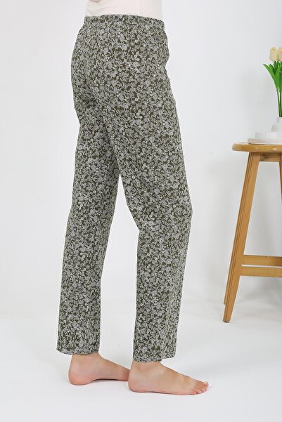 Akbeniz Kadın Penye Desenli Tek Alt Pijama 27533 Haki