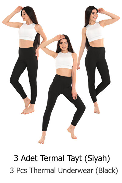 KonForYou 3-компонентни унисекс памучни зимни термо чорапогащи 3 черни бельо