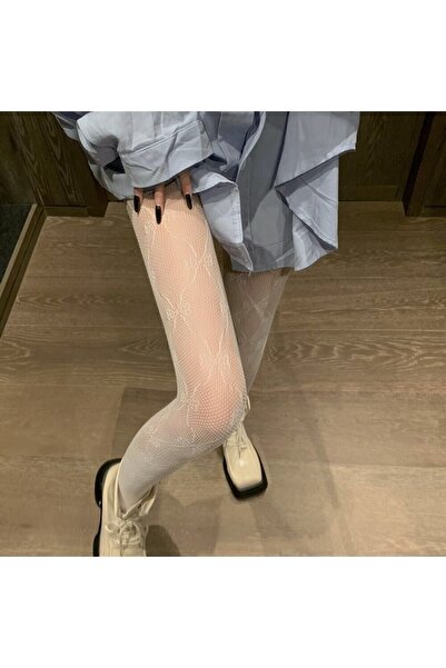 VEGAROKS Lolita Ribbon Patterned Imported White Pantyhose