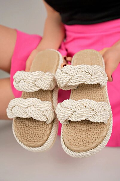 RİVOLİ Ženske slamnate papuče sa visokim užetom i vezicama