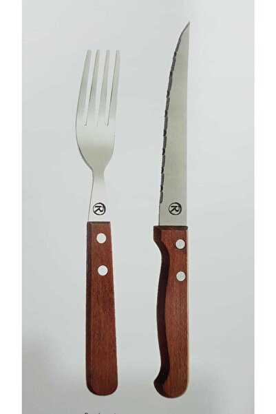 Rooc Ahşap Saplı Steak (biftek) Et Sofra Set 2'li Çatal Bıçak