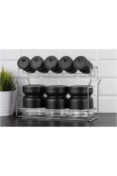Perotti 9 Piece Metal Coated Glass Spice Rack Black 12289