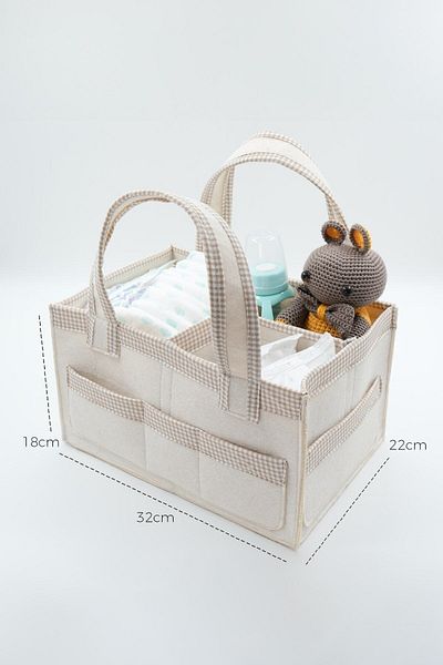 JASPER Beige Felt Mother Baby Care Bag Organizer with Square Stripes
