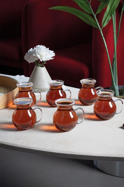 JASPER 6-Piece Arbitrary Ala Borosilicate Glass Tea Cup with Handle - Contact with Fire Tea Cup