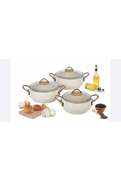 Özkent Cream Paste Granite Casserole Set 6 Pieces