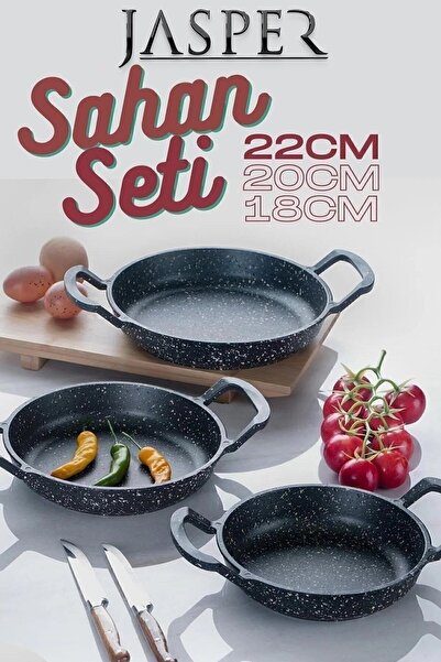 JASPER 3'lü Granit Yanmaz Yapışmaz Döküm Sahan Tava Seti 18-20-22cm