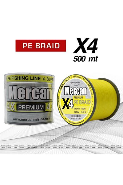 Mercan Premium X4 Pe Mesh - Yellow Color 500m Fish Tape Coil