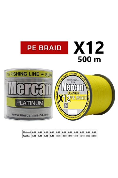 Mercan Pe Örgü Platinum X12 Sarı İp 500m Makara Misina