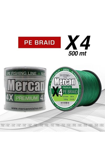 Mercan Premium Pe Braid - Green X4 Fishing Line, 500m Thread