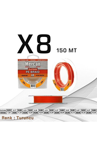 MERCAN MİSİNA Mercan Platinum Pe 8x Linie de pescuit cu mulinetă portocalie 1...