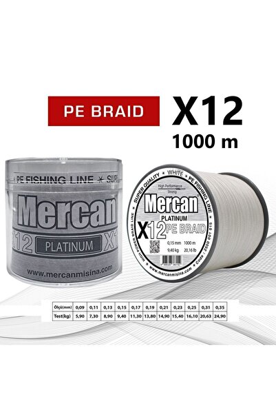 Mercan Pe Örgü Platinum X12 Beyaz İp 1000m Makara Misina