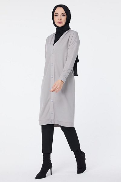 TOFİSA Medium Cut Gray Women's Cardigan - 11430