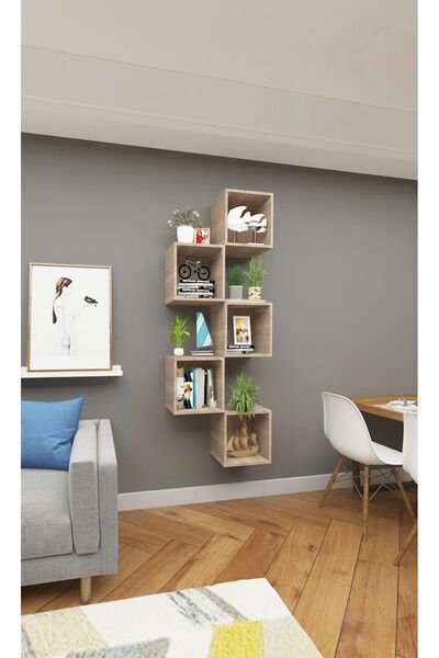 Dekormer Design Kitaplık Duvar Rafı Kare 5 Li Arkalıklı Çapraz Mobilya Takım ...
