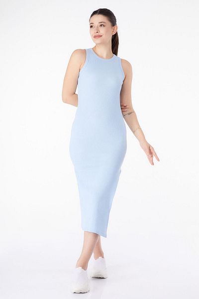 TOFİSA Rochie midi pentru femei, albastră, cu decolteu, cu fantă - 24528