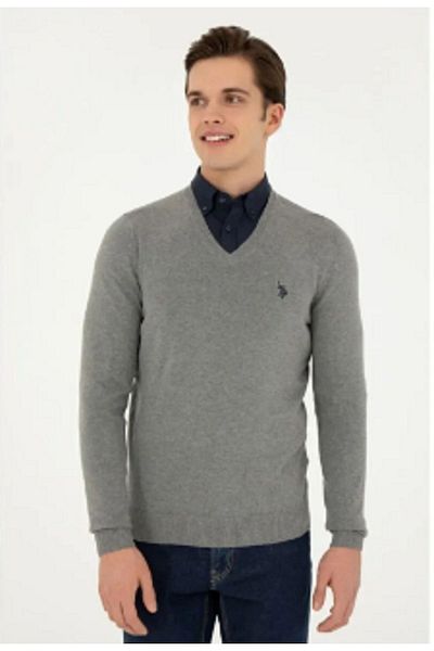 U.S. Polo Assn. Pulover pentru bărbați cu decolteu în V - 100% bumbac Model de bază