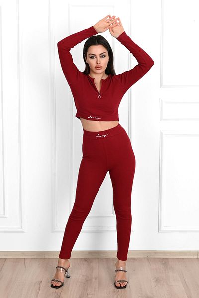 Koza Butik Women's Text Printed Zipper Detailed Tracksuit Set 3725-23