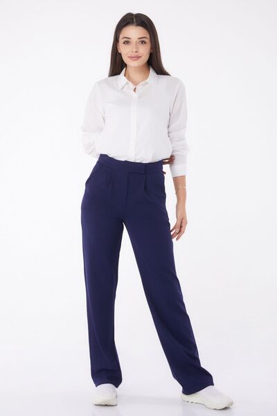 TOFİSA Ίσιο μεσαίο γυναικείο παντελόνι με βέλκρο σε μπλε ναυτικό - 25657