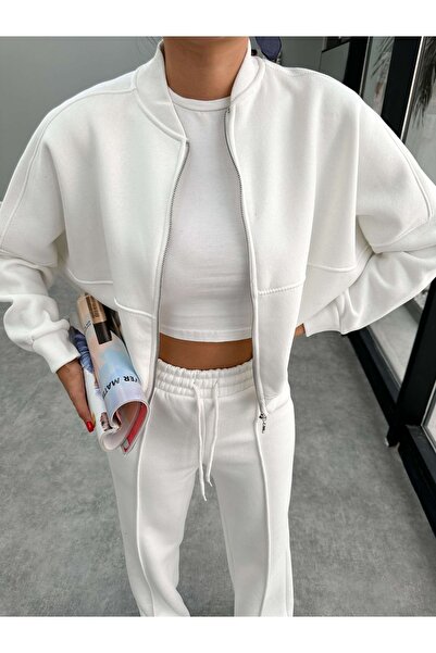 ESRAHELVACI Zipper Detailed Raised Grassy Tracksuit Set