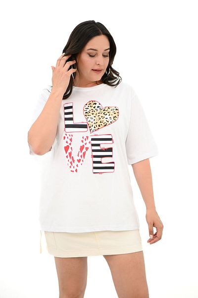Koza Butik Tricou cu imprimeu Love pentru femei de mărime mare 1577-23