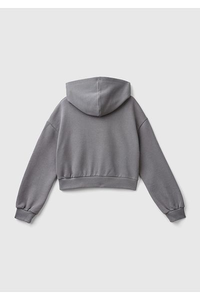 United Colors of Benetton Barbie Printed - Girl's Hooded Anthracite Short Sweatshirt