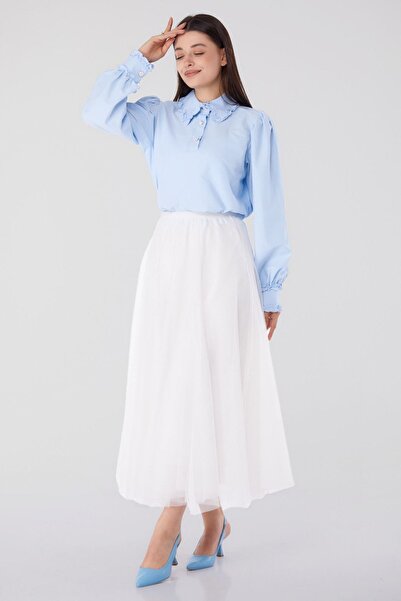 TOFİSA White Tulle Medium Women's Skirt - Straight 25681