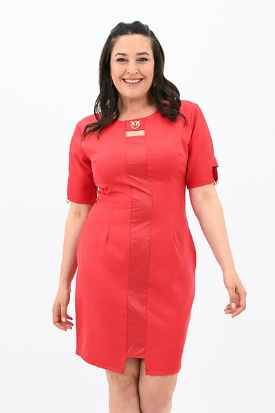 Koza Butik Rochie de damă cu mânecă scurtă, cu detaliu cu rever, mărime mare 5213-24