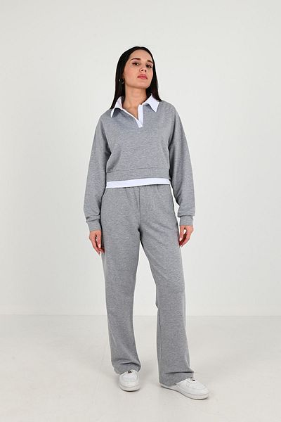 Koza Butik Γυναικείο Σετ αθλητικής φόρμας με γιακά πόλο φαρδύ πόδι 3986-24