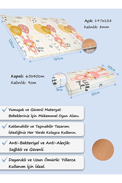 T.M.Q.G Katlanabilir Çocuk Oyun Matı Oyun Halısı 197x128cm