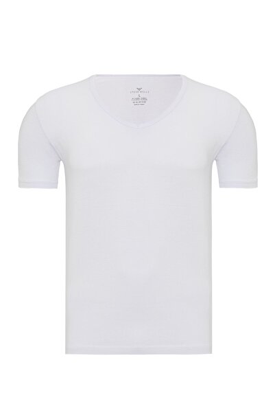 Steve Wolls Ανδρικό λευκό μπλουζάκι μπαμπού με λαιμόκοψη V - 33600