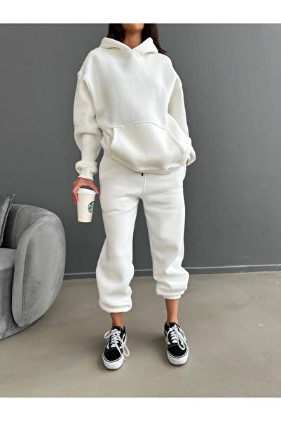 NO 601 Σετ φούτερ και φούτερ με λευκή κουκούλα - 3 κλωστές