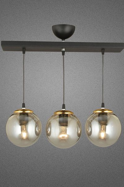 SONSUZ AYDINLATMA&AVİZE Infinite Row Black 3-Piece Smoked Globe Glass Pendant Lamp Luxury Chandelier