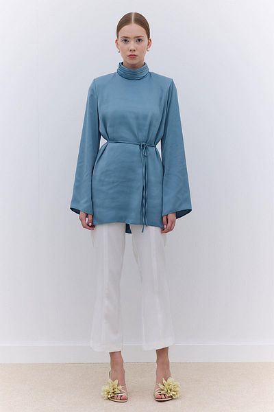 Manuka Blue Satin Wide Sleeve Tunic