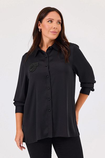 Gala-Xi Cămașă neagră cu piatră brodată Galaxi Plus Size - Model 4006