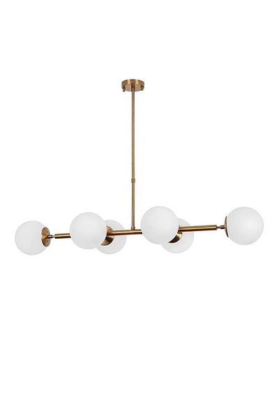 Lambadar Six Gold Model Modern Globe White Glass Chandelier
