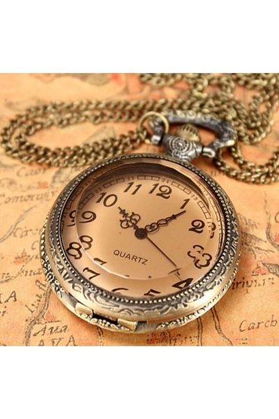 PASİFİK HOME Embossed Transparent Glass Cover Chain Pocket Watch Classic with Belt Chain