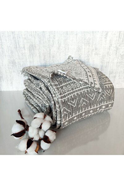 destinyhometex Aztek Desen 4 Katlı Multi Muslin %100 Pamuk 230x250 Cm/2 Adet 50x70cm Yastık Kılıfı Battal Boy