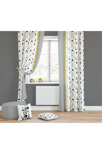 Lolla Gray Detailed Yellow Tent Background Curtain 1011