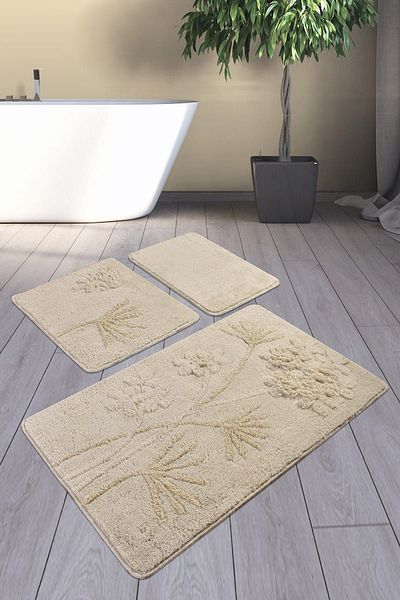 Chilai Home Orchid Beige Σετ 3 τεμαχίων - Μοκέτα μπάνιου που πλένεται, ακρυλικό με αντιολισθητική βάση