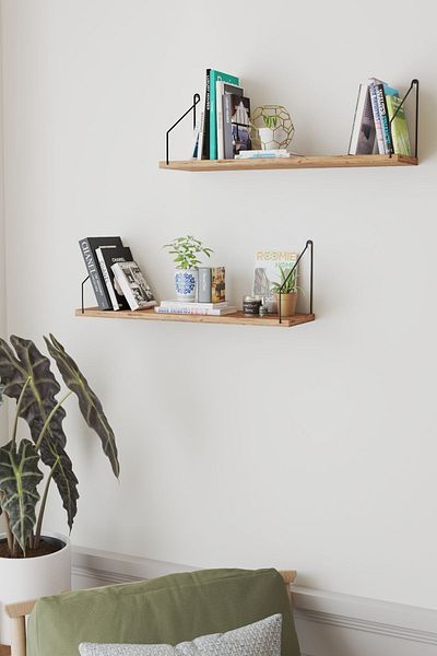 Catchme Wall Shelf Bookcase Kitchen Bathroom Living Space 20 X 70 cm 2 Units Atlantic Pine with Black Arm