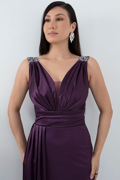 PULLIMM Rochie de umăr cu detaliu din piatră din satin 39743