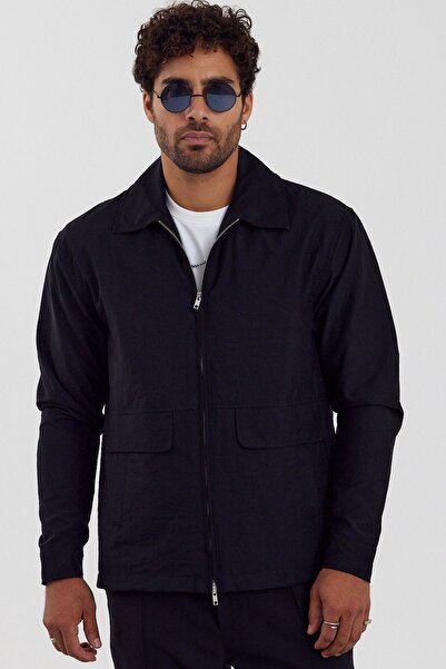 MADZEYMODA Ανδρικό μαύρο εποχιακό μπουφάν New Season - Διπλό φερμουάρ, με επένδυση Mz56107