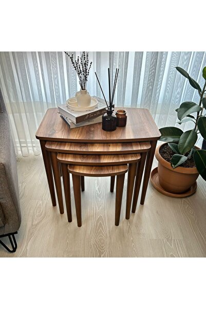 DEREN HOME Naturel Serisi, 1.sınıf MDF Sehpa Takımı 4'lü Zigon Ceviz Renk Seh...