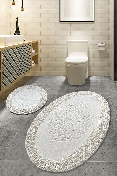 Chilai Home Piante Oval Cotton Ecru Set de 2 Covorașe de baie din bumbac