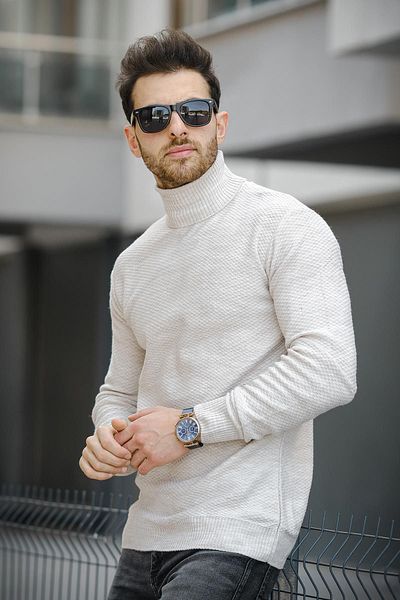 Oksit Seka 500 Ανδρικό Slim Fit Full Fisherman Πουλόβερ - Κυψελοειδή πλεκτό