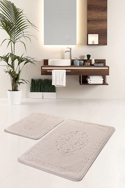 Chilai Home Elite Mink Βαμβακερό Σετ 2 Μοκέτα Μπάνιου που πλένεται, Αντιολισθητική βάση