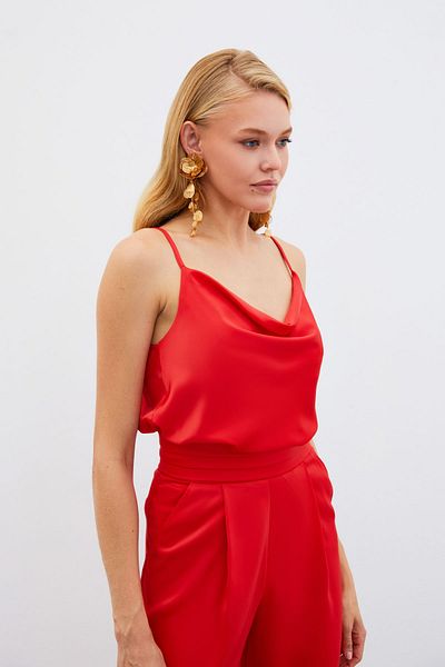 Sateen Bluză din satin cu guler evazat - Coral